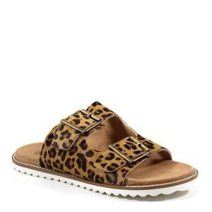 Diba True Sz 8.5 Come Back Sandals Arizona Leopard Print Ponyhair Leather Buckle